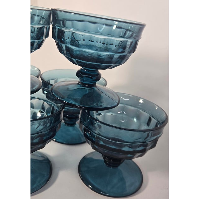 Vintage Aquamarine Honeycomb Champagne Coupes- Set of Six For Sale - Image 13 of 13