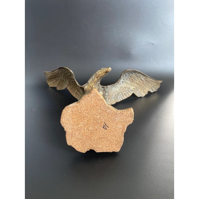 Brass Vintage Brass Eagle Landing on Rock Sculpture For Sale - Image 8 of 12