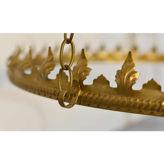 Mid Century Gothic Revival Gold Halo Ring & Crystal Chandelier For Sale - Image 11 of 16