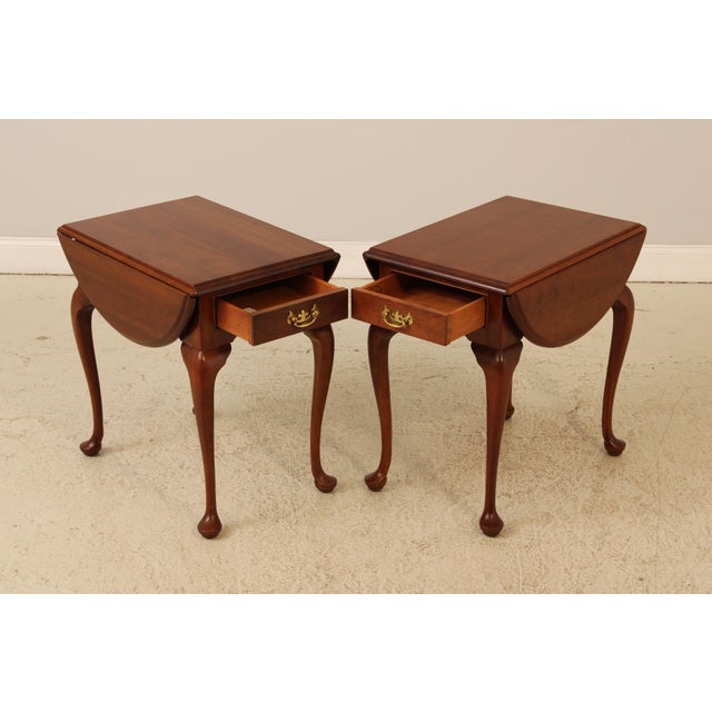 Queen Anne Pair Stickley Cherry Drop Lead Living Room End Tables For Sale - Image 3 of 18
