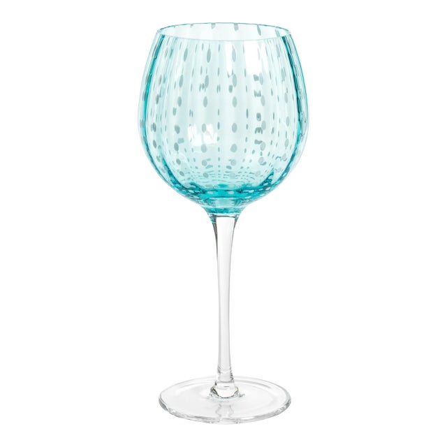 Portofino Aqua Blue - White Dot Wine Glasses - Set of Six For Sale