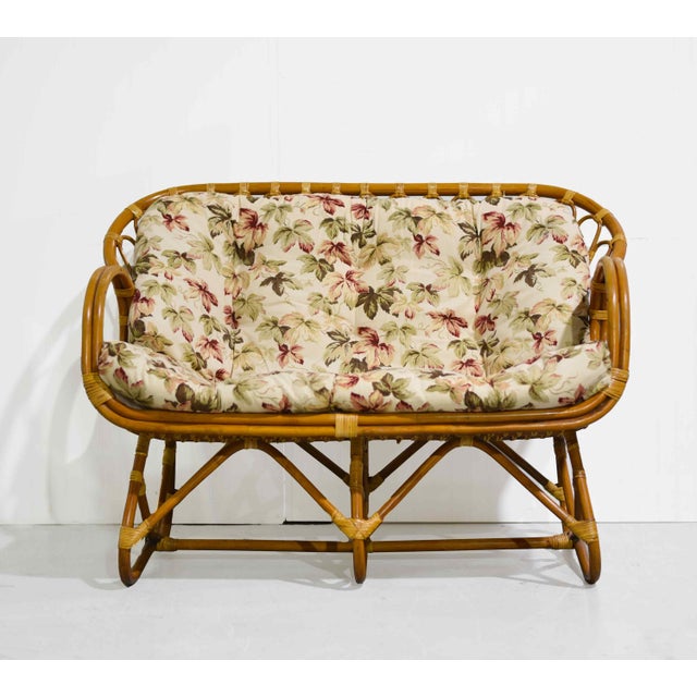 Vintage Palm Beach 2 Strand Rattan Bamboo Loveseat in the Style of Franco Albini For Sale - Image 4 of 13