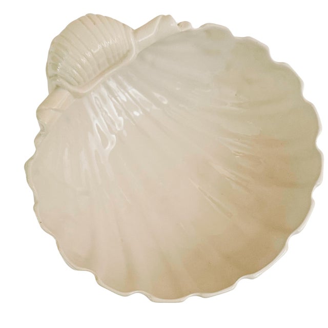 Off-white Mid 20th Century Italian Whiteware Shell & Dolphin Pedestal Centerpiece Bowl For Sale - Image 8 of 10