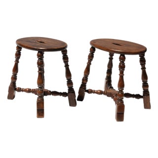 Pair of Oval Oak Stools English Circa 1880 For Sale