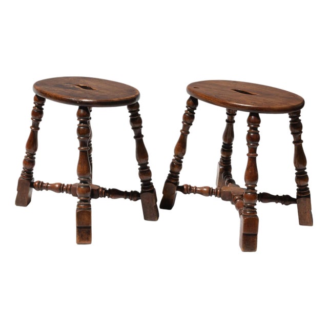 Pair of Oval Oak Stools English Circa 1880 For Sale