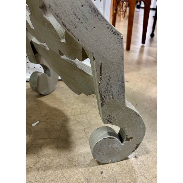Dove Gray Boho Chic Painted Decorator Carved Console Table For Sale - Image 8 of 12