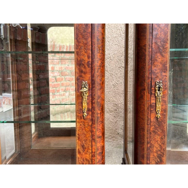 Pair Antique French Glass Vitrine Display Cabinets Burl Mahogany Mirror C1900 For Sale - Image 18 of 18