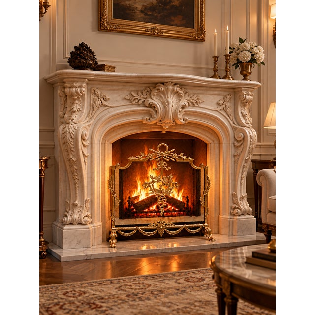 Late 20th Century Ornate Brass Fireplace Screen Bird Design French Louis XVI Empire Style For Sale - Image 5 of 5
