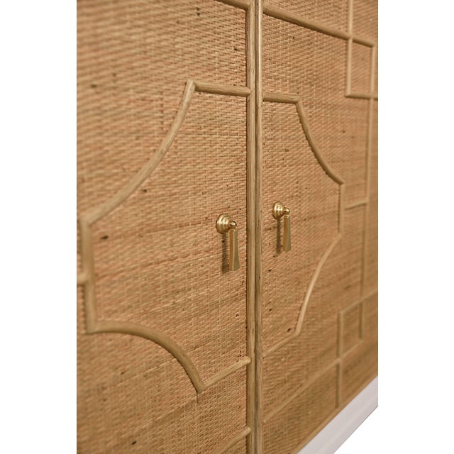 White Matthew Izzo Home Isabel Rattan and Matte White Lacquer Storage Cabinet With Greek Key Design and Brass Accents For Sale - Image 8 of 9