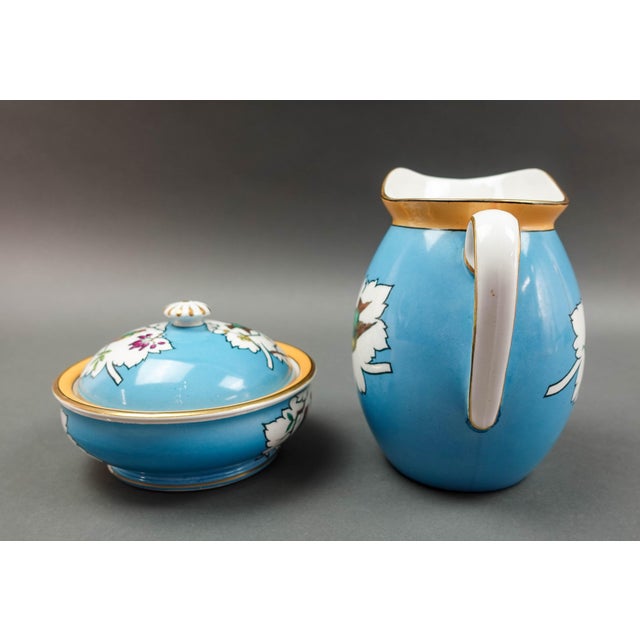 English Minton England Antique Birds Turquoise Porcelain Soap Dish & Pitcher Set - 2 Pieces For Sale - Image 3 of 10