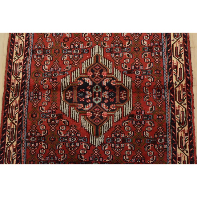 2000 - 2009 Hamedan Rug 3’5” X 4’10” Red Wool Vintage Tribal Hand-Knotted Carpet For Sale - Image 5 of 11