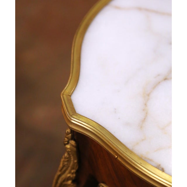 Brown Pair of Mid-Century French Louis XV Marble Top Mahogany and Ormolu Side Tables For Sale - Image 8 of 13