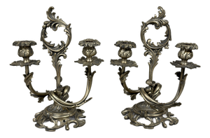 Art Nouveau Silver-Plated Brass Candelabras, Set of 2