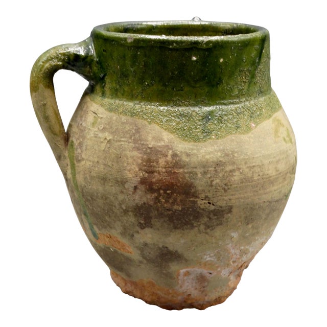 19th-Century French Confit Pot Green Glaze For Sale