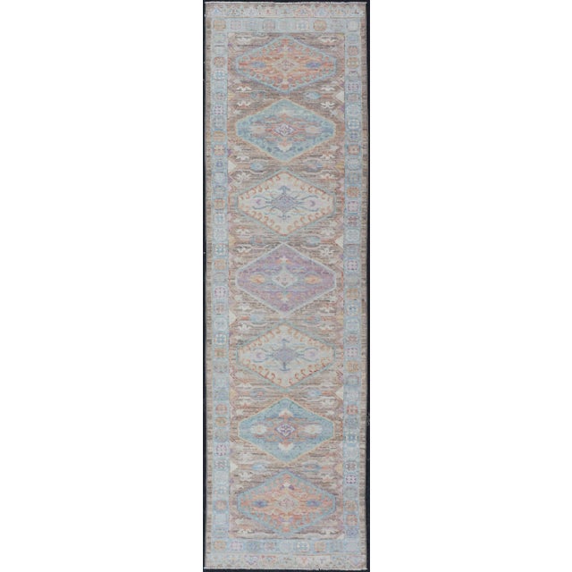 Hand Knotted Modern Oushak Geometric Medallion Designed Runner For Sale - Image 13 of 13