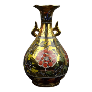 Chinese Vintage Ceramic Vase,Gold Glaze Blue and White Doucai Porcelain Yuhuchun Vase Painted Flowers Pattern