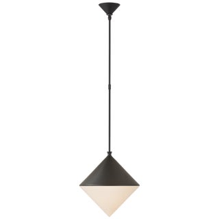 AERIN for Visual Comfort Signature Sarnen Medium Pendant in Matte Black with White Glass For Sale