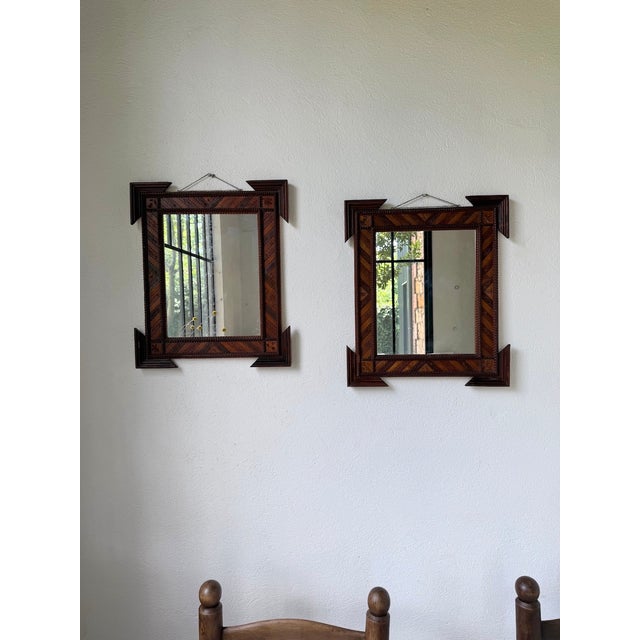 Wood Tramp Art Style Wooden Mirrors, 1950s, Set of 2 For Sale - Image 7 of 18