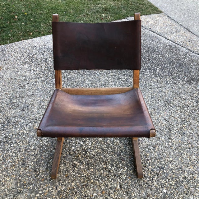 Wood Mid 20th Century Wood & Leather Cantilevered Chair For Sale - Image 7 of 9