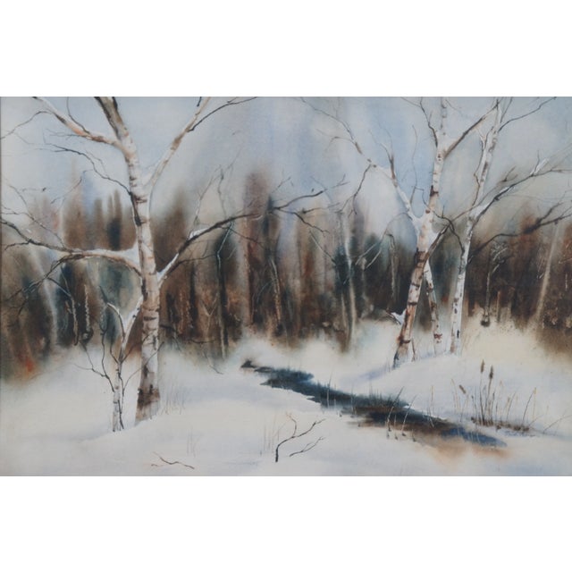 1975 Vintage Watercolor Landscape Painting December Morning by Sean Toomey 27" For Sale - Image 4 of 11