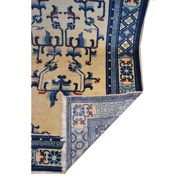 1900s Beige Medallion Antique Chinese Peking Rug 3' 2" X 11' 6" Handknotted Wool Pile Wool Carpet For Sale - Image 4 of 4