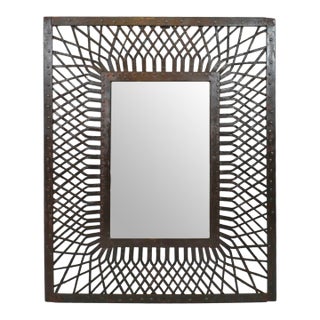 Vintage Industrial Iron Weave Work Wall Mirror For Sale