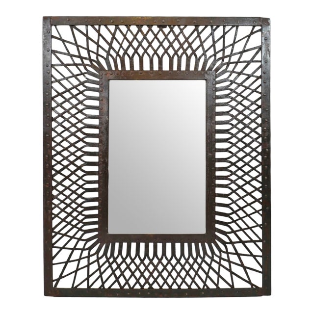 Vintage Industrial Iron Weave Work Wall Mirror For Sale