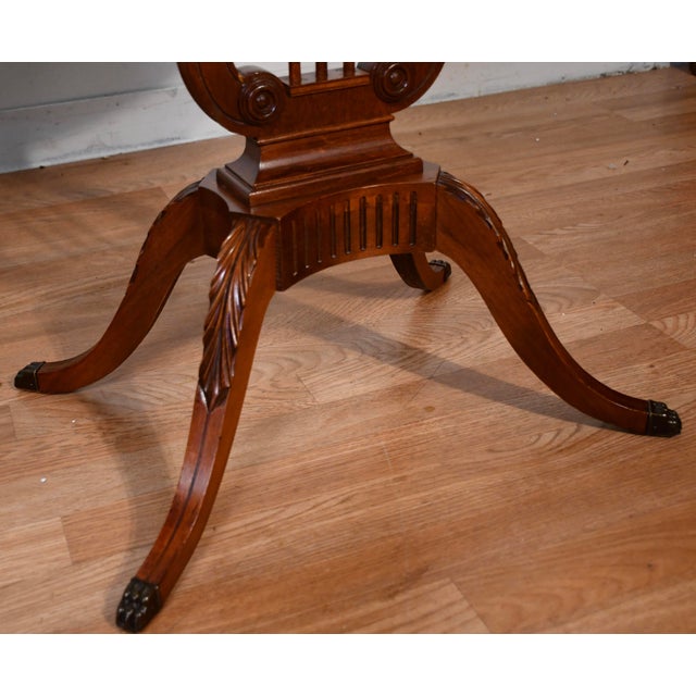 1940s Mersman Duncan Phyfe Style Mahogany Lyre Base Pair of Side Tables / End Tables For Sale - Image 9 of 15