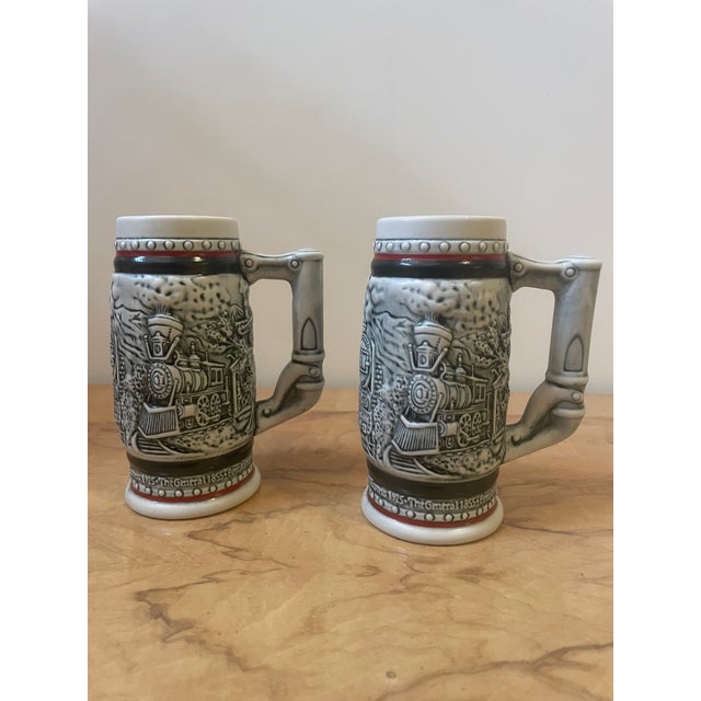 American Vintage Avon Tall Ships Lidded Stein & Train Ceramic Mugs - Set of 3 For Sale - Image 3 of 3