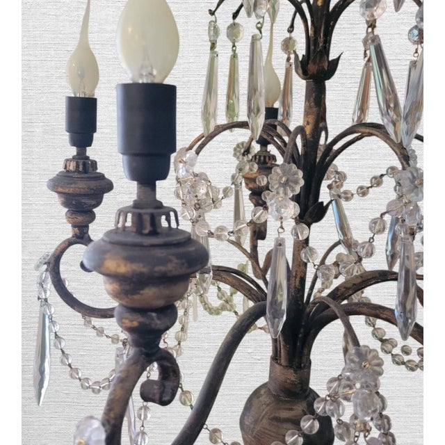 Vintage French Country Gilt Candelabra Urn 5 Light Table Lamp With Crystal Prisms For Sale - Image 11 of 12