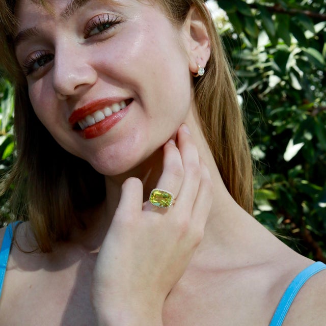 Not Yet Made - Made To Order Kai Reflection 11.3ctw Old Mine Cut Natural Lemon Quartz & Diamond Ring in 14k Gold (All Sizes Available) For Sale - Image 5 of 9