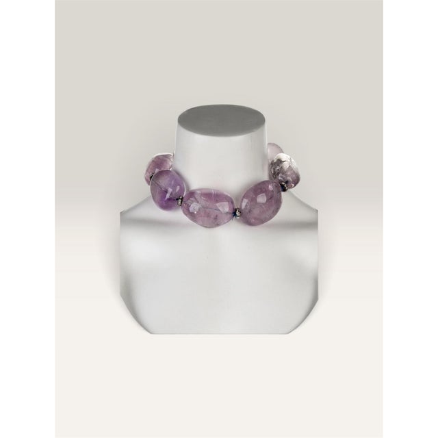 2000s Oscar De La Renta Necklace Choker Amethyst Large Smooth Tumble Beads Signed For Sale In Los Angeles - Image 6 of 12