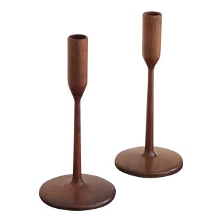 Sculptural Danish Modern Teak Candle Holders - a Pair For Sale