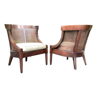 Late 20th Century Dessin Fournir Art Deco Style Cane Accent Chairs – Pair For Sale