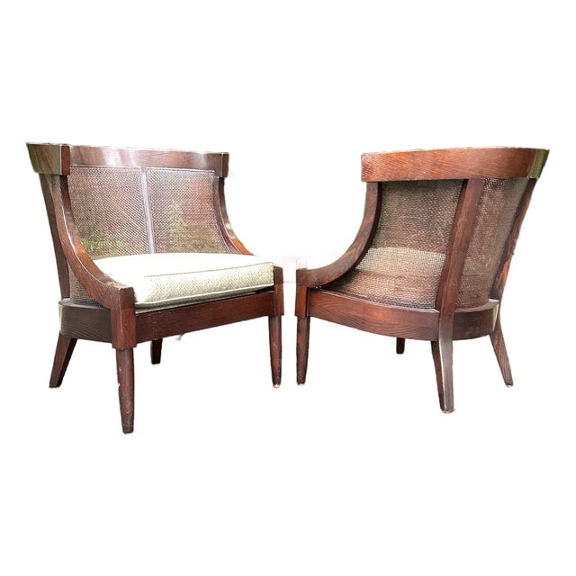 Late 20th Century Dessin Fournir Art Deco Style Cane Accent Chairs – Pair For Sale