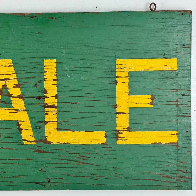 Vintage Green & Yellow "Sale" Wooden Sign For Sale - Image 4 of 7