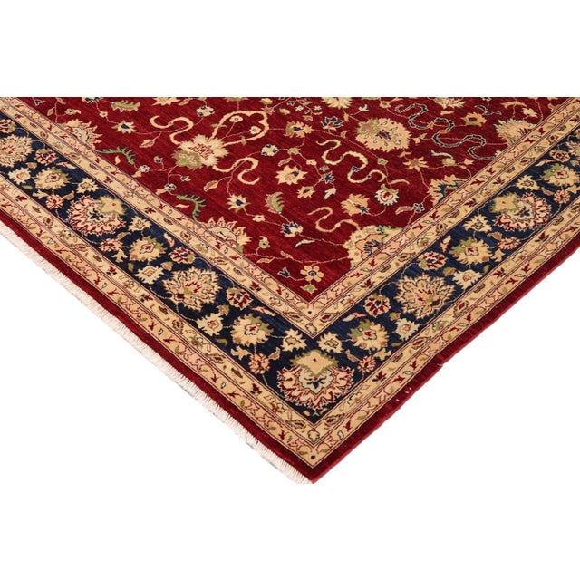 Shabby Chic Ziegler Red Blue Hand-Knotted Wool Rug - 9'1'' X 11'7'' For Sale - Image 4 of 8