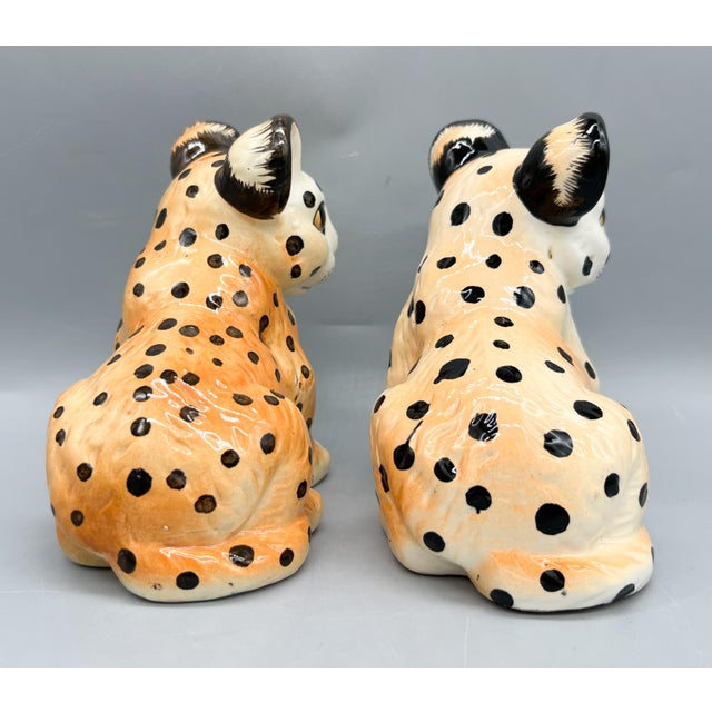 Vintage Shafford Japan Ceramic Leopard Cub Figurines — Hand-Painted Pair — Hollywood Regency / Whimsical For Sale In Houston - Image 6 of 10