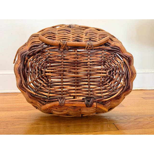 Wood Vintage Bamboo Gathering Basket For Sale - Image 7 of 8