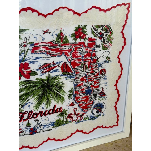 Mid 20th Century Vintage Coastal Florida Handkerchief White Framed Wall Textile Art For Sale - Image 5 of 10