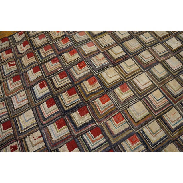 1890s Multicolor Dimensional Square Folk Art Antique American Hooked Rug 5'9" X 7' Handknotted Wool Carpet For Sale In New York - Image 6 of 10