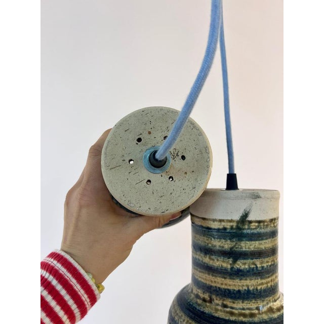 Hanging Lamp in Blue and Beige Ceramic by Per Engstrøm For Sale - Image 3 of 11