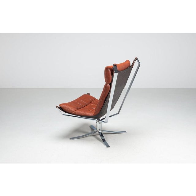 Vatne Møbler Falcon Lounge Chair Leather and Metal by Sigurd Ressell for Vatne Møbler, 1970 For Sale - Image 4 of 17