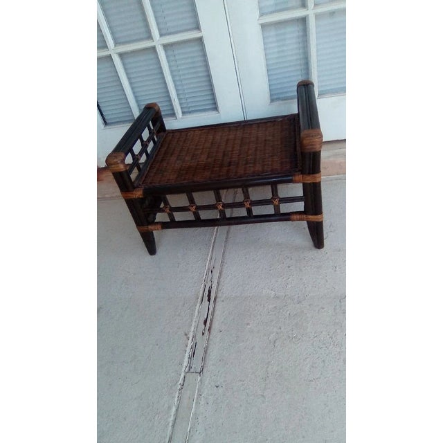 Coastal 1980s Burt Bamboo Rattan Footstool Ottoman Brown For Sale - Image 3 of 8