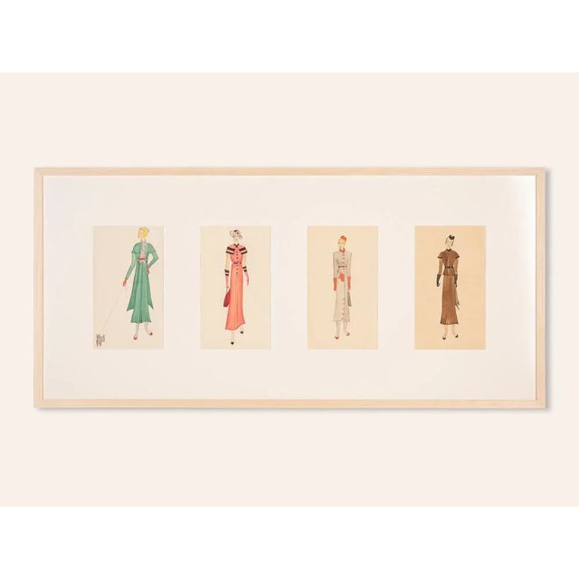 Art Deco Fashion Drawings V, Gouache on Paper, Framed For Sale - Image 11 of 11