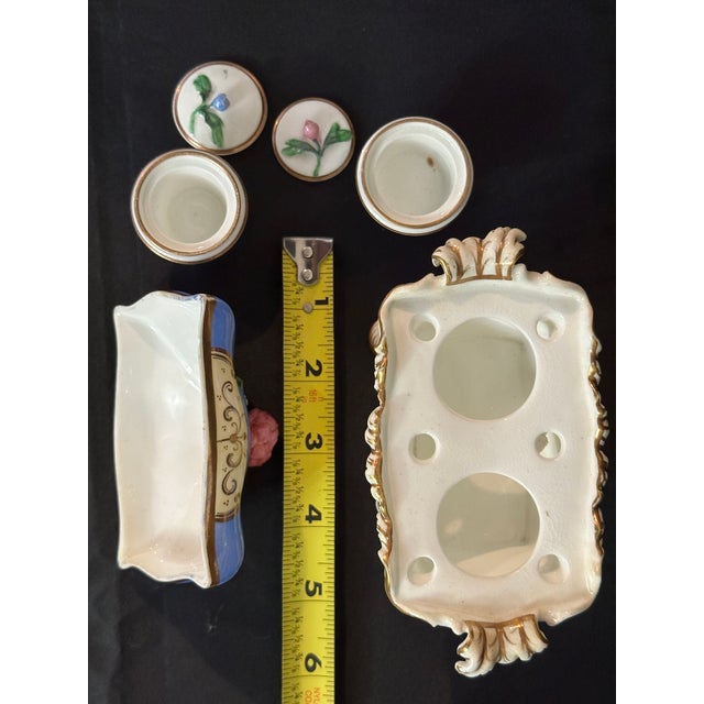 19th Century French Porcelain Double Inkstand in Rococo Revival Style, Blue & Gilt For Sale - Image 11 of 13
