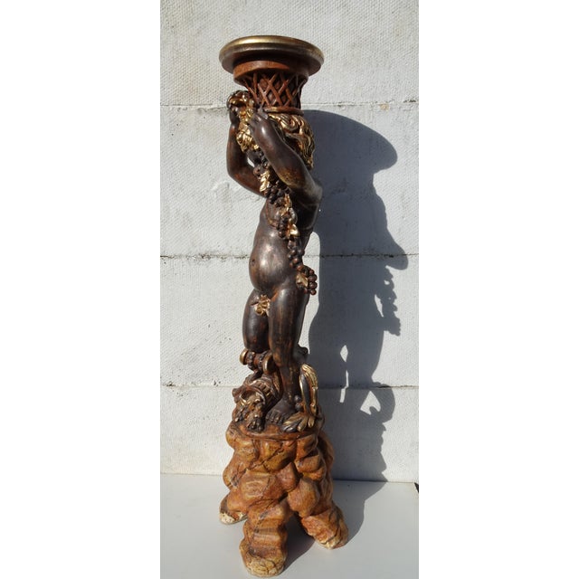 1970s Italian Gilded and Carved Wooden Cherub Pedestal Plant Stand, 1970s For Sale - Image 5 of 18