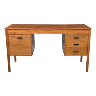 Mid-Century Modern Walnut Desk With File Drawer & Three Drawer Storage, Restored For Sale