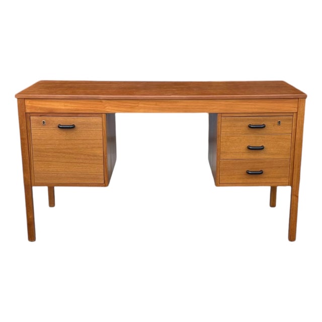 Mid-Century Modern Walnut Desk With File Drawer & Three Drawer Storage, Restored For Sale