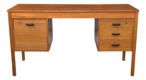Mid-Century Modern Walnut Desk With File Drawer & Three Drawer Storage, Restored